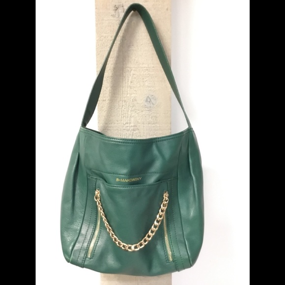 EUC B. MAKOWSKY EMERALD GREEN LEATHER HAND BAG - Picture 2 of 12